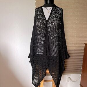 Torrid Black Cardigan Crocheted Poncho Sweater EUC